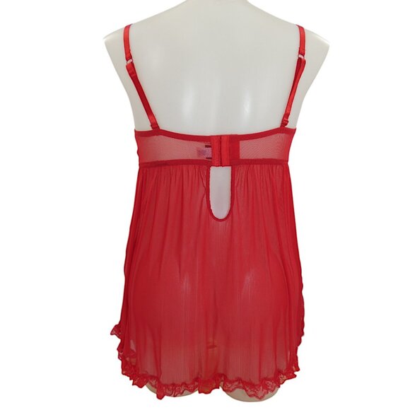 Passion Forever Red Lace Mesh Babydoll Plus Size 1X | Romantic Flirty Lingerie - Picture 4 of 10